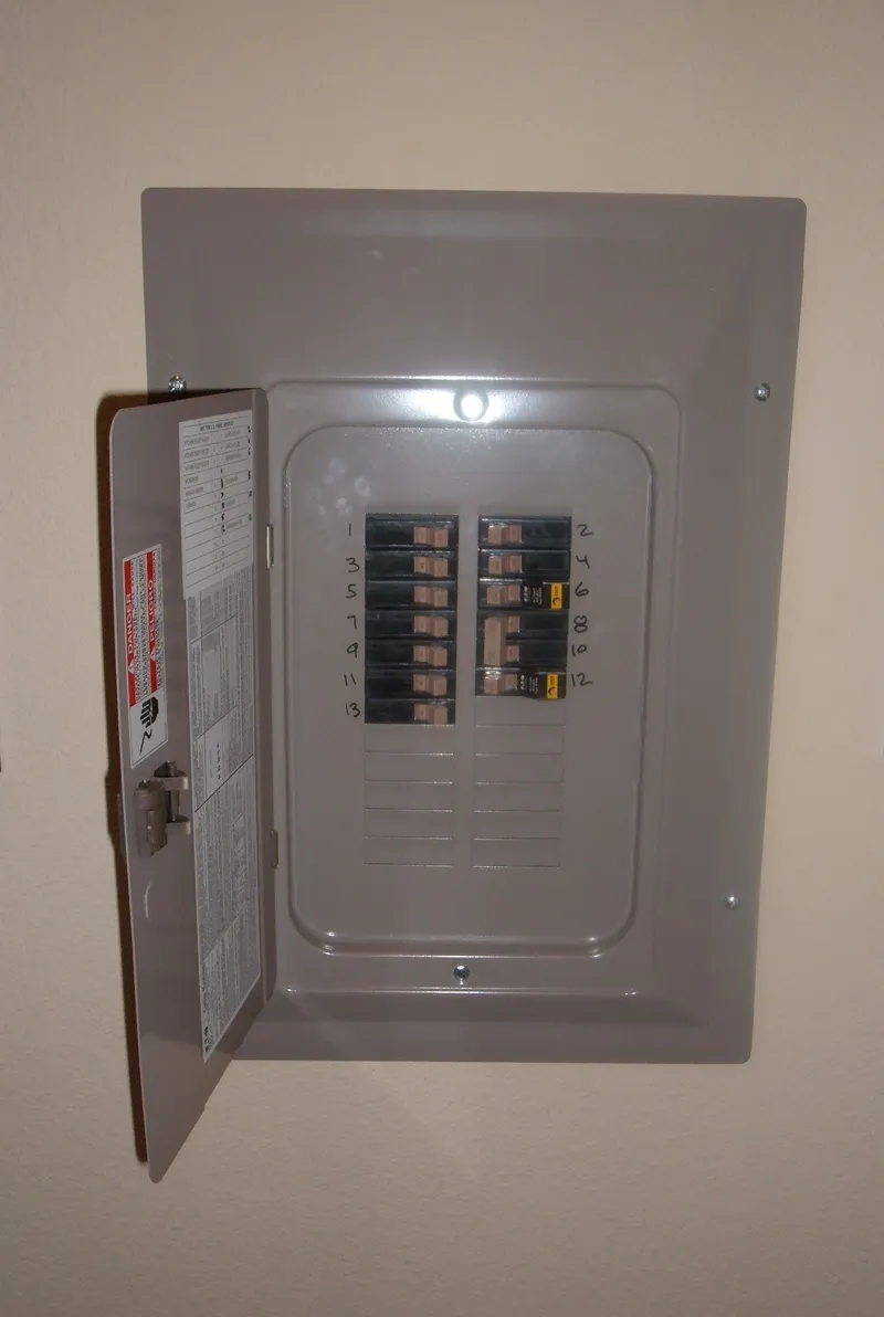 Interno di un quadro elettrico con magnetotermici e differenziali